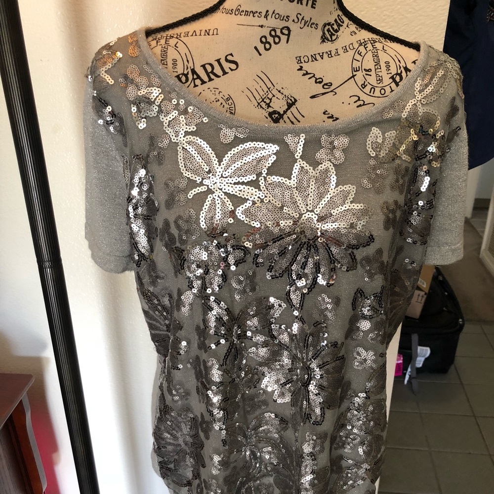 Joseph A Silver XL holiday embellished top.